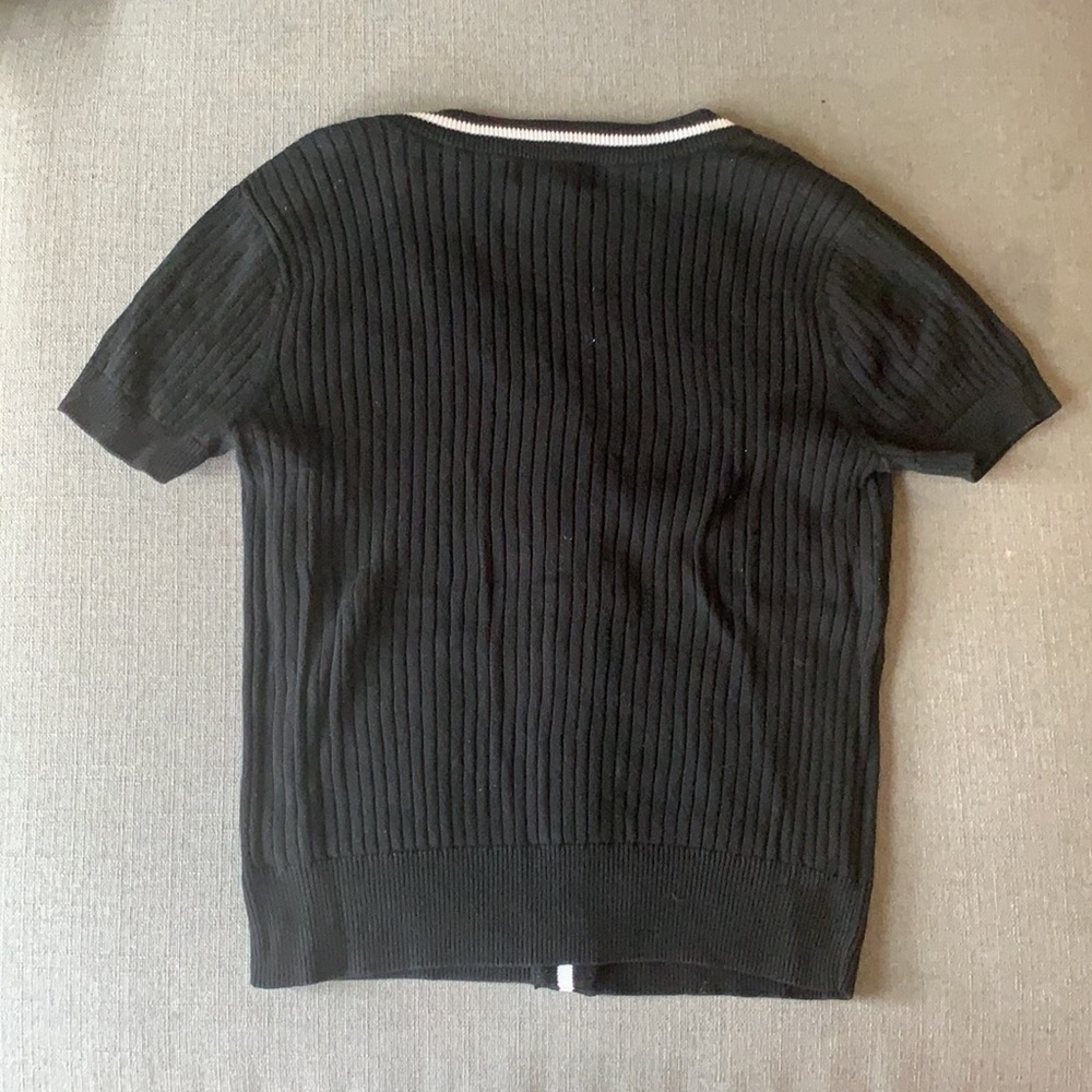 Lauren Ralph Lauren Black Short-Sleeve Ribbed Cardigan with White Trim - Picture 5 of 7